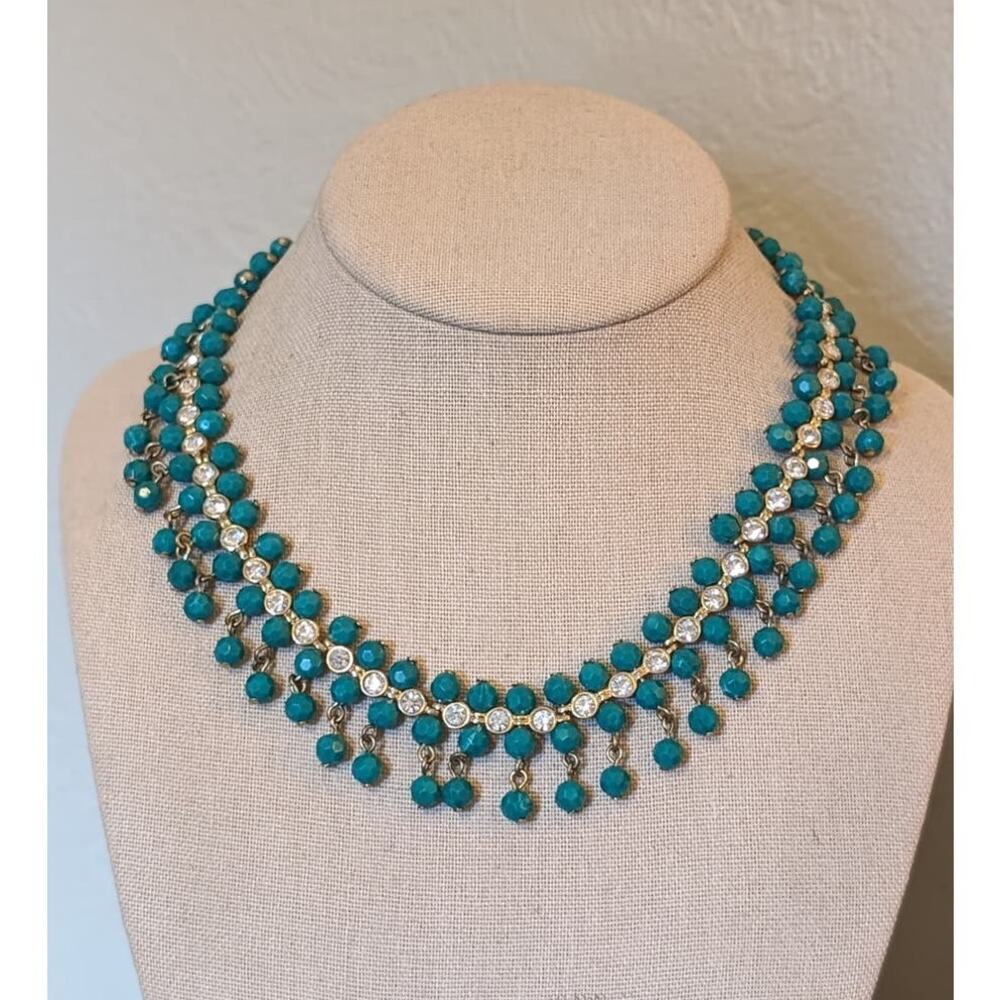 NRT for Avon Green/Blue Dangle Rhinestone Collar Statement Necklace